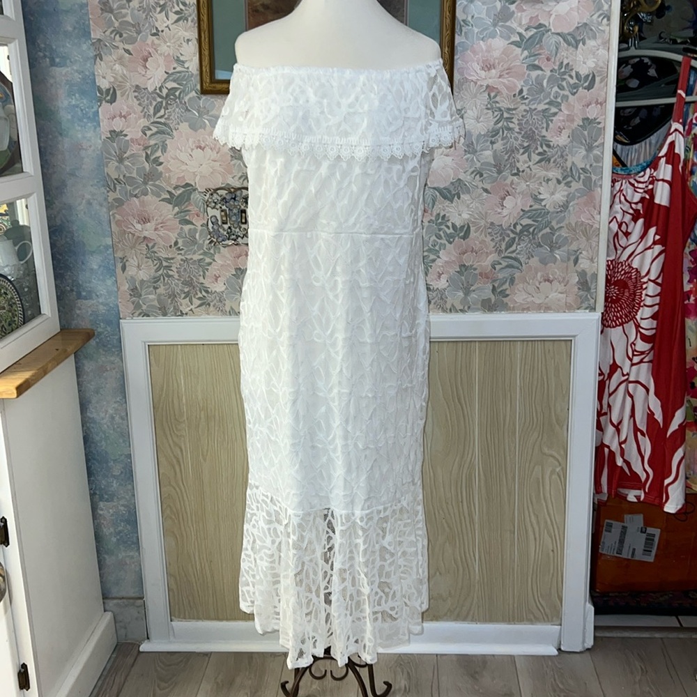 Women's Plus Size Long Lace Shoulder Dress Size: 4XL Stretchy